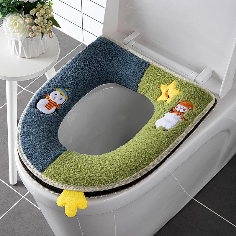 Universal toilet seat washable plus velvet zipper style thickened knitted seat toilet cover with handle