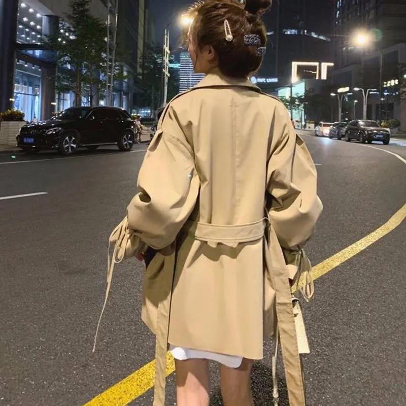 Women's Short Coat Loose and Thin All-match POLO Collar Windbreaker Women's Short Casual British Style Coat Windbreaker