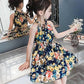 Children's Fashion Ruffle Print Dress Girl Casual Off Shoulder O-neck Above Knee Dresses