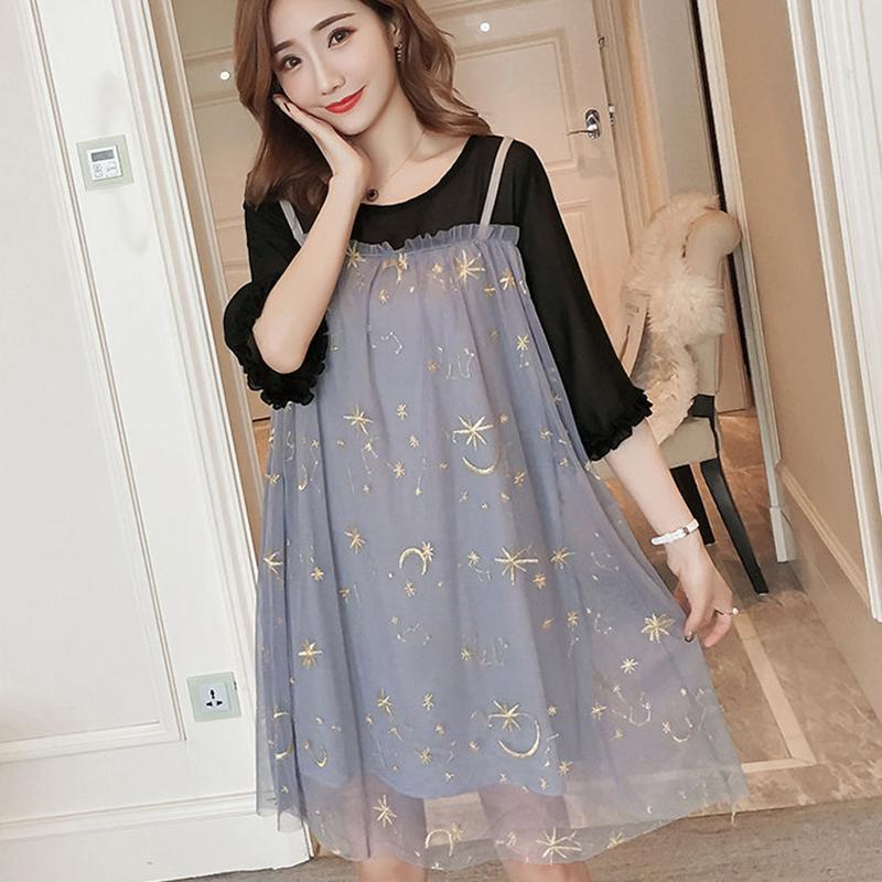 Summer Dress Chiffon Gauze Plus Sequins Fake Two-piece Small Girl Dress