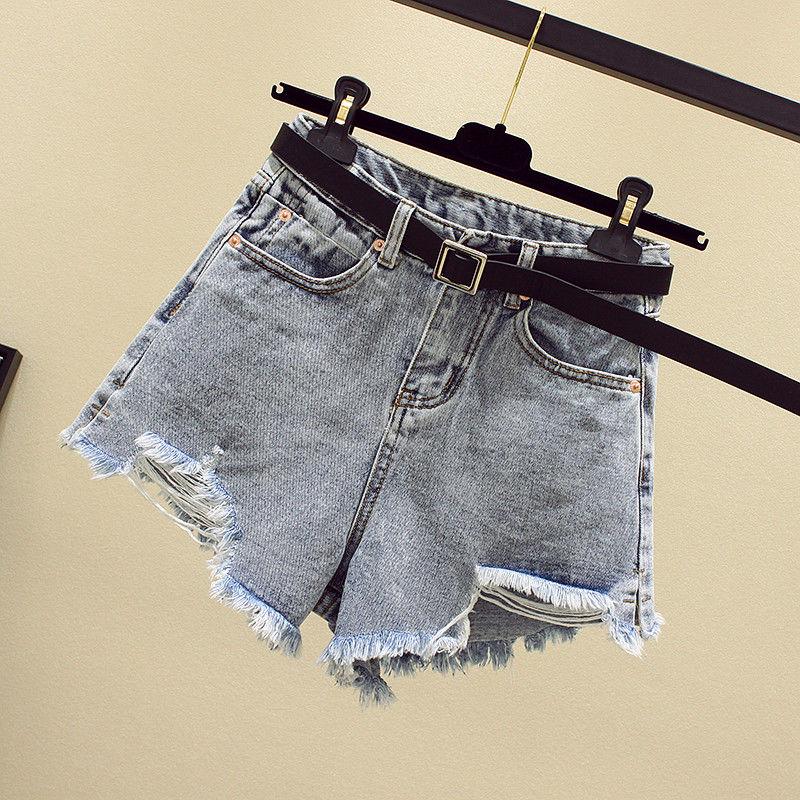 Denim Shorts Women's High Waist Summer Tide Ins Loose and Thin Wide-legged Hole A-line Pants