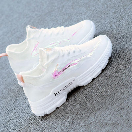 Fashion Clearance Women's Breathable Net Shoes Hollow All-match Net Sports Shoes Student Flat White Shoes
