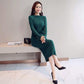 Knit dress female long-sleeved autumn and winter Slim bottom bag hip long sweater skirt