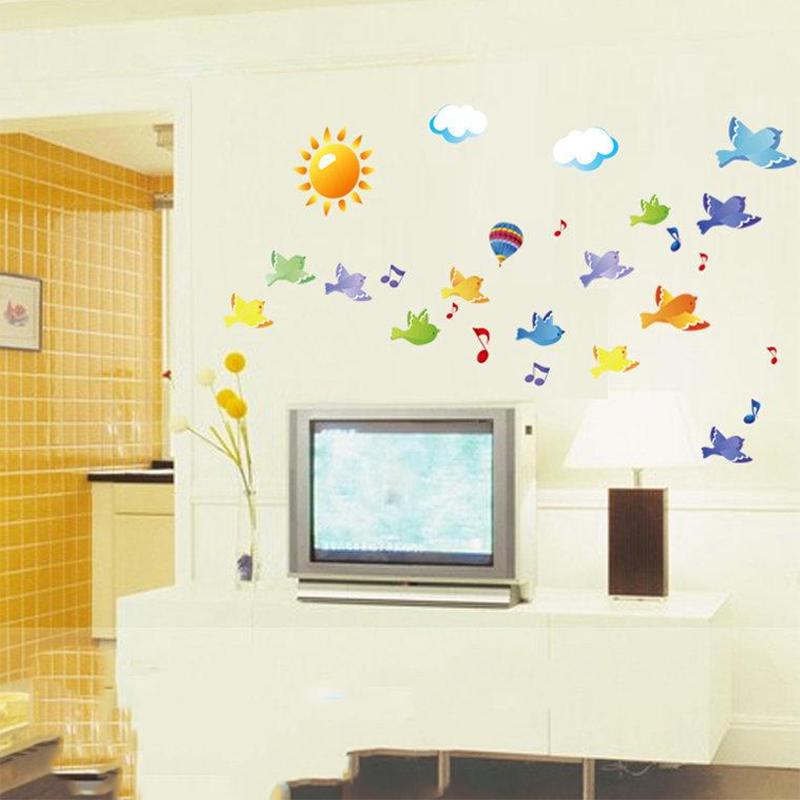 Color Children 'S Wall Stickers Warm Three -Dimensional Birds Groups Wallpaper Removable