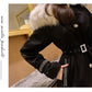 Thick Woolen Collar Belt Slim Fit Padded Jacket Mid-length Fit Padded Jacket