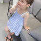 Children Dress Girls' Summer Thin Dress Suspender Dress Plaid Off Shoulder Chrysanthemum Princess Dress Ruffle
