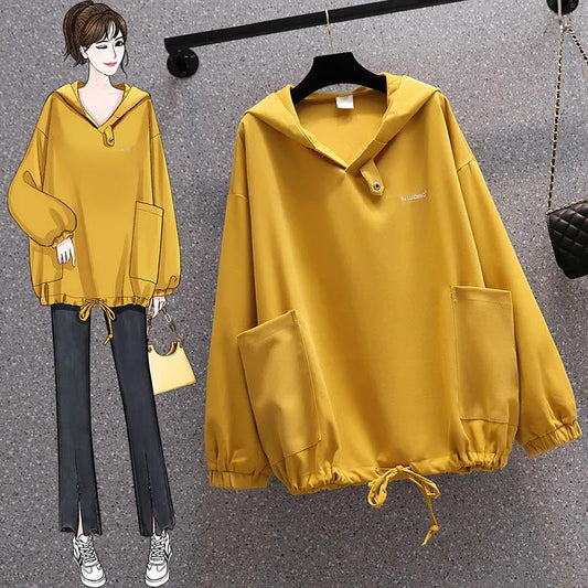 Hoodied Long Sleeve Streetwear Harajuku Sweatshirt Women Unisex Sport Hoody Yellow Tops