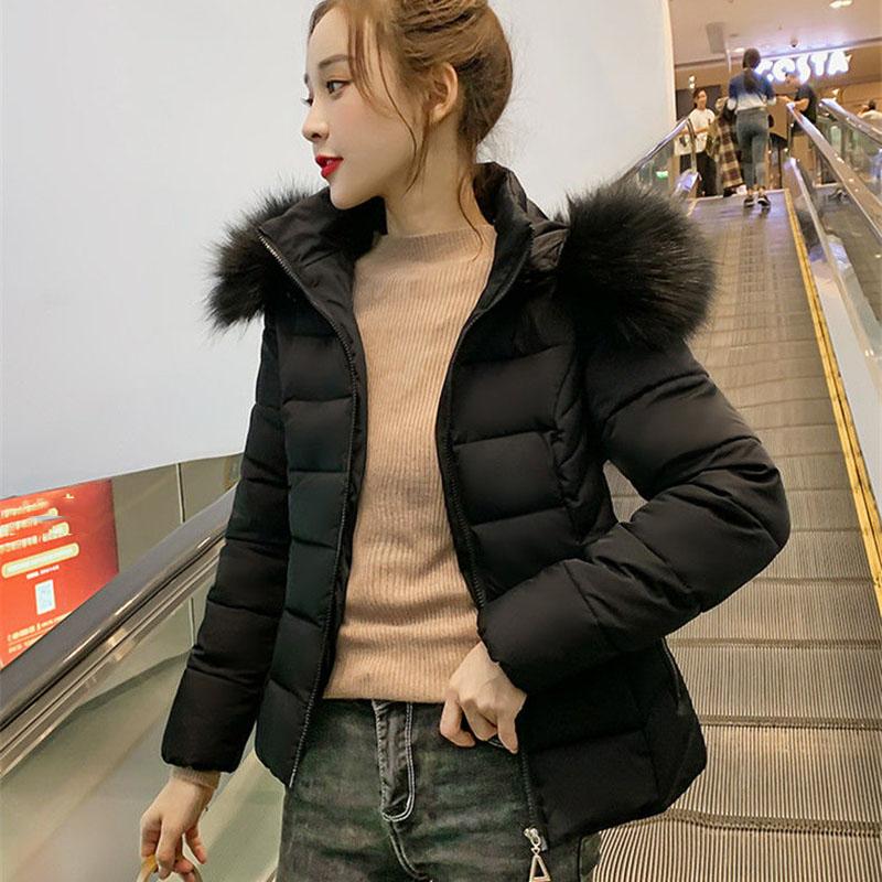 Winter Short Cotton-padded Jacket Korean Version of The Large Fur Collar Slim Coat Solid Color Warm Female Down Padded Jacket