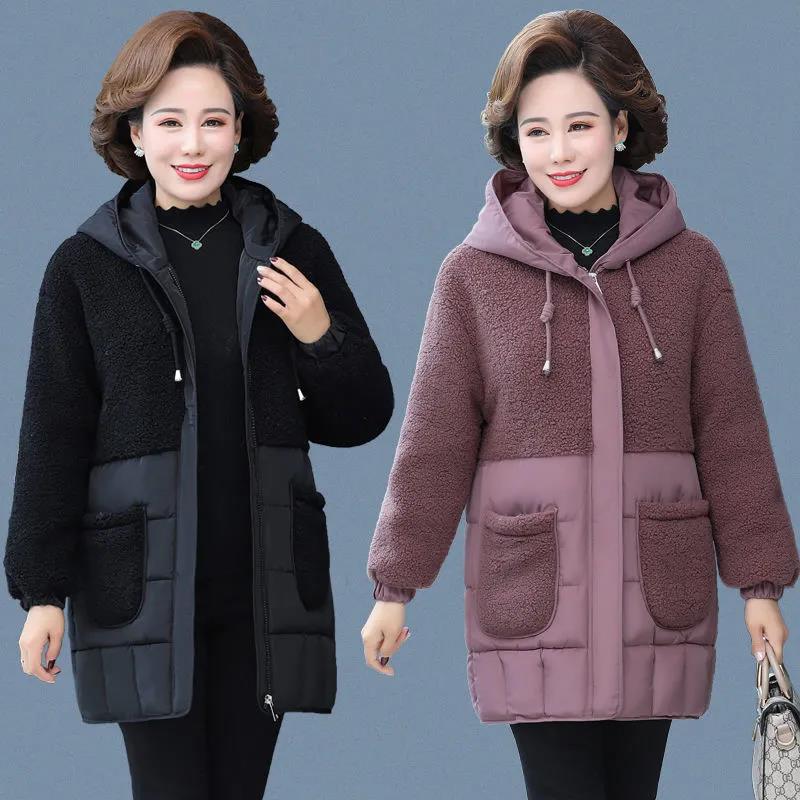 Women Padded Jackets Autumn Winter Hooded Parkas Women Thick Lamb Wool Patchwork Coat Warm Loose Casual Women's Coat