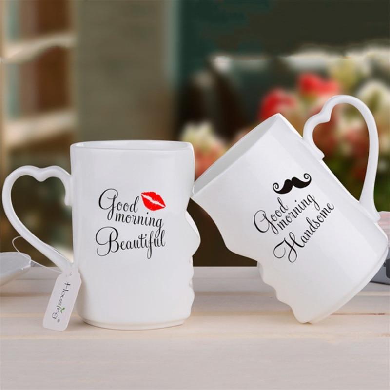 2Pcs/Set Creative Coffee Mugs Couple Water Cup Ceramic Fashion Kiss Teacup Milk Mug Valentine's Day Birthday Wedding Gifts