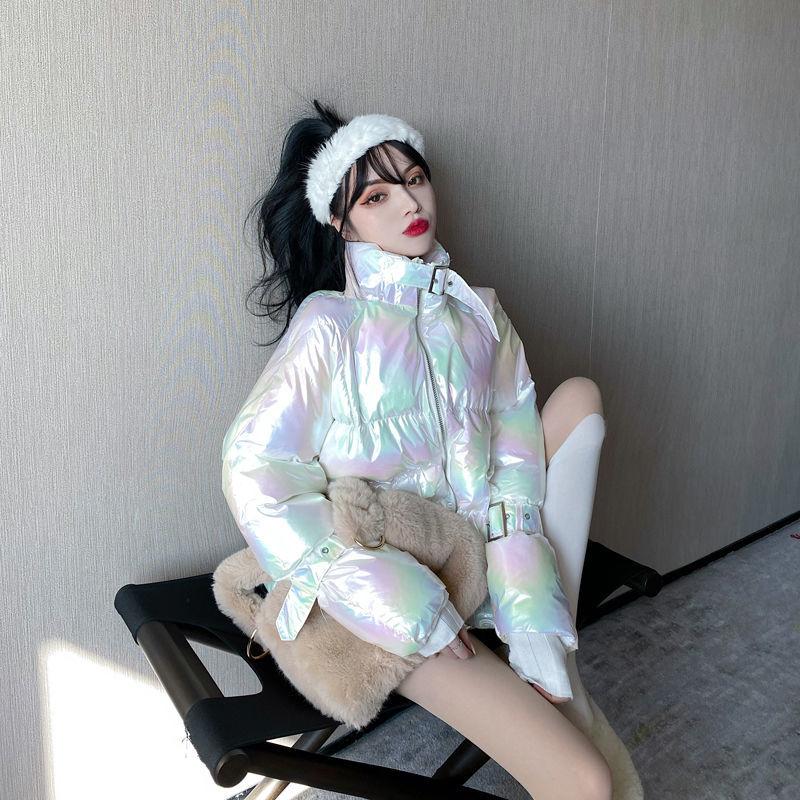 Winter Bright Down Down Padded Jacket Women's Short Loose Cotton-padded Coat Jacket Bread Coat Winter Warmth Thick Coat Disposable