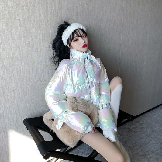 Winter Bright Down Down Padded Jacket Women's Short Loose Cotton-padded Coat Jacket Bread Coat Winter Warmth Thick Coat Disposable