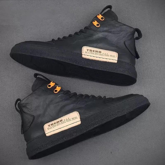 Summer Forest Wooden Men's Shoes Work and Labor Insurance High-top Leather Shoes Leather Casual Sneakers