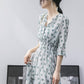 Pofulove Women V-neck Chiffon Polka Dot Dress High Waist Slim A-line Sun-dresses Long Beach Skirt