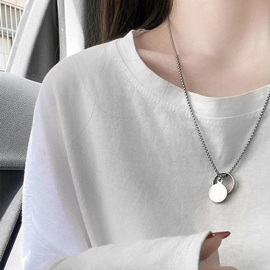 Two Wearing Ring Necklace Hip Hop Couple Simple Personality Pendant Colorless Chain Necklace Personalized Ornaments Pendant Necklaces