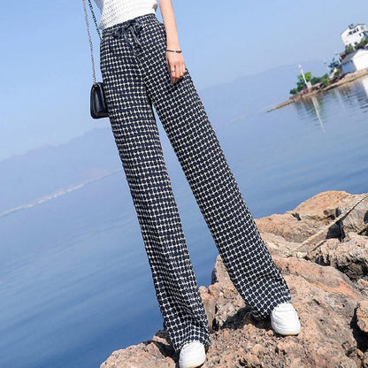Color Striped Wide-leg Pants Ladies Summer High Waist Loose Thin Ice Silk Straight and Thin Casual Mopping Trousers