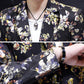 Trend Floral Print Windbreaker Spring Casual Slim Coat V-neck Business Suit Parka Long