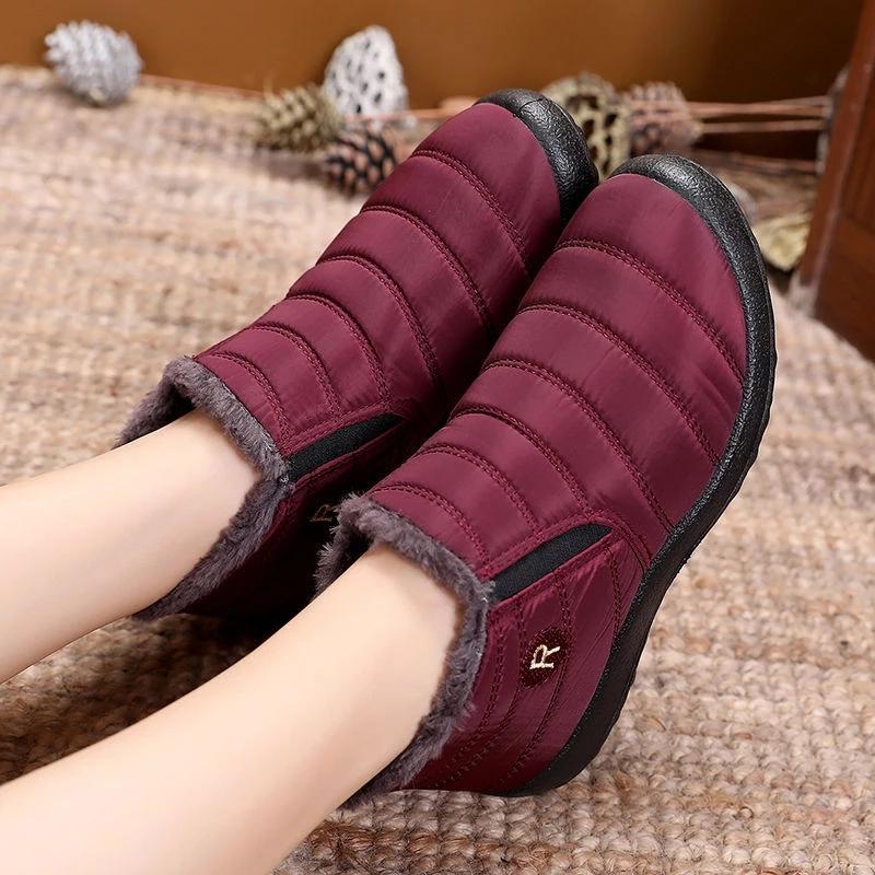Women Boots for Winter Shoes Waterproof Snow Boots Warm Flat Couple Ankle Booties Slip on Plus Size Flat Female Shoes Short Boots