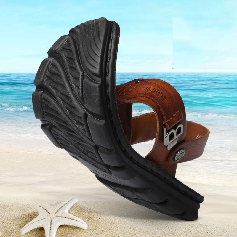 Sandals Man Flip Flops Leather Cowhide Non-slip Leisure Beach Sandals and Slippers