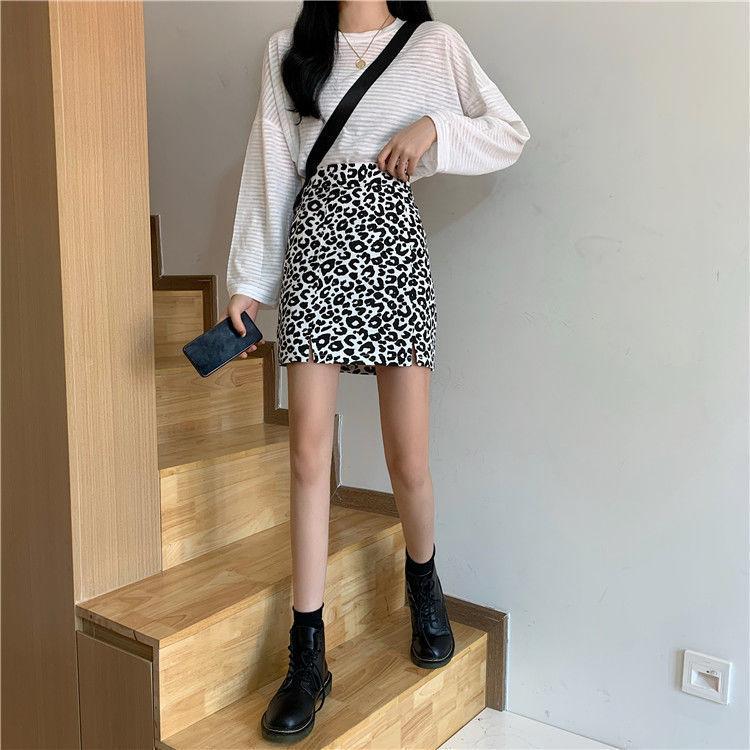 Spring AndSummer New Ins TemperamenRretro Leopard Print Half-length Skirt High-waisted A-line Thin Bag Hip Skirt Female
