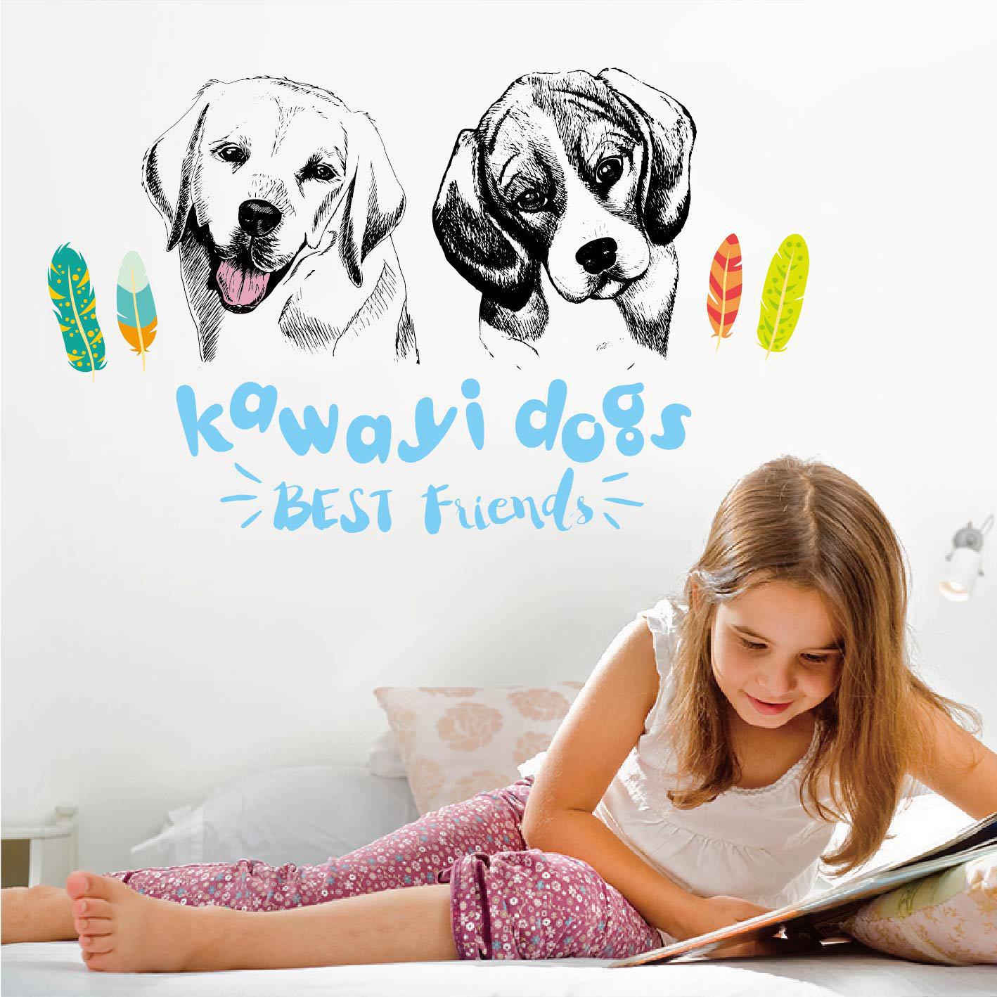 [cute dog] wall sticker third generation removable wall sticker PVC transparent film dog brothers