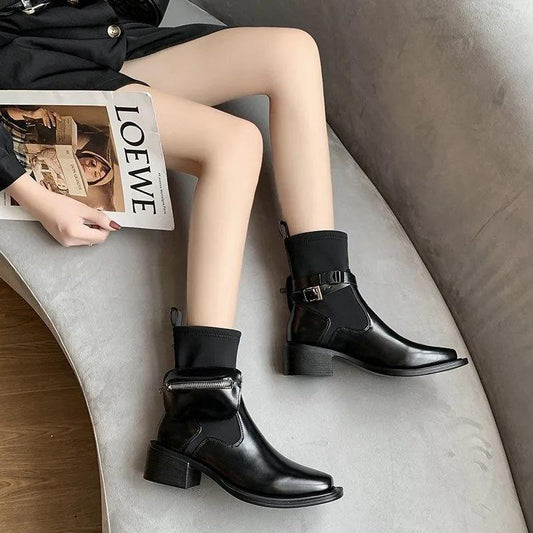 Boots Woman Martin Boots Black Chelsea Boots Thick with Short Boots Autumn and Winter Plus Velvet Warm Snow Boots Cotton Boots