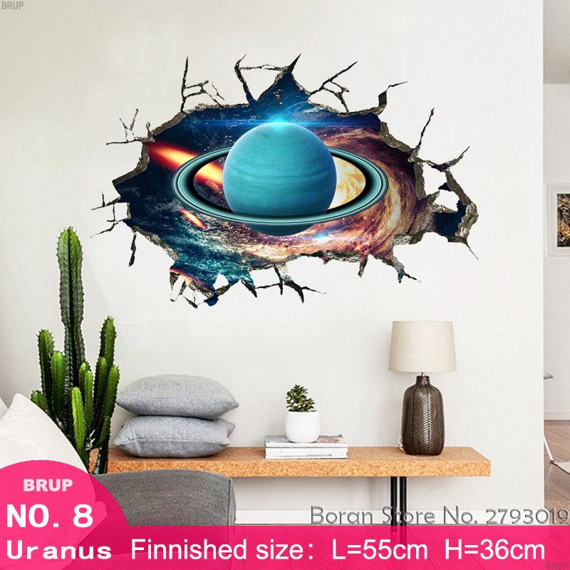 12 Kinds Solar System Planets Wall Stickers For Kids Room Universe 3d Stickers Kids Room Decoration