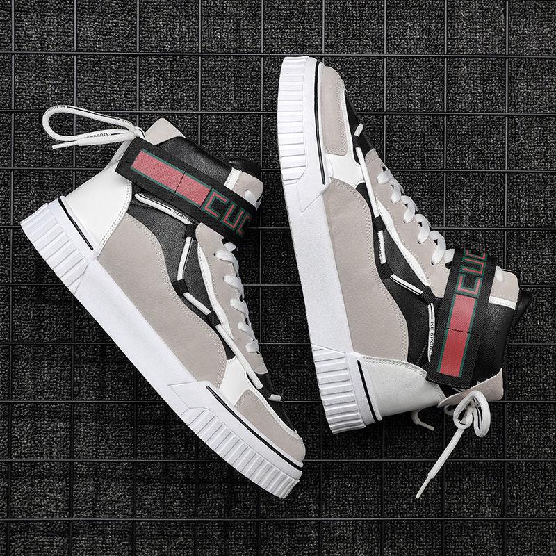 Spring Autumn Men High-top Vulcanized Shoes Canvas Shoes Lace Up Letter Prints Buckle Casual Thick Sole Shoes for Men