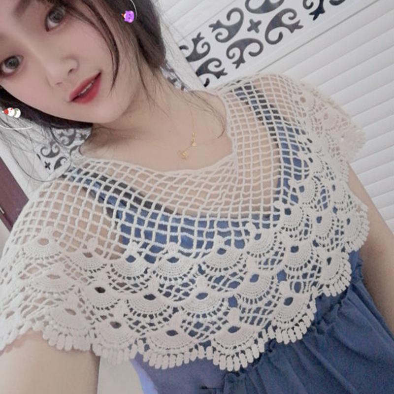 WTEMPO Lace Shawl Versatile  Pair with Dress Thin Sunscreen Solid Color Knotted Neckties Hollow