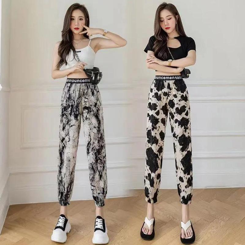 Black and White Ink Printing Loose Bundle Casual Foot Harlan Pants Summer Thin Sports Pants