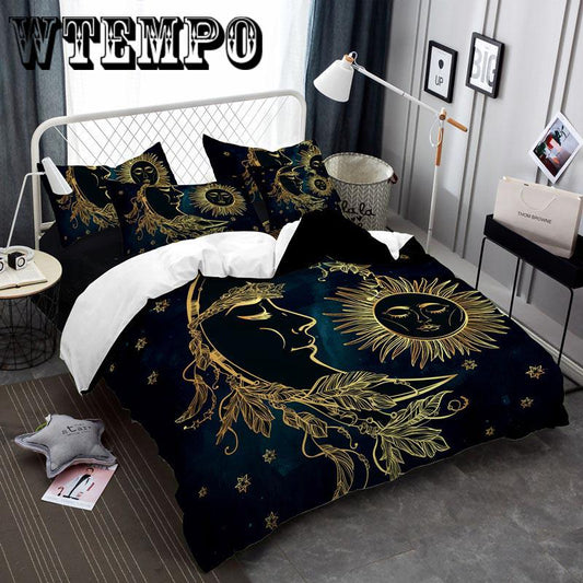 Home Decor Sun Flower Embroidery Duvet Cover with Pillow Cases Quilt Cover 3 Pcs Bedding Set