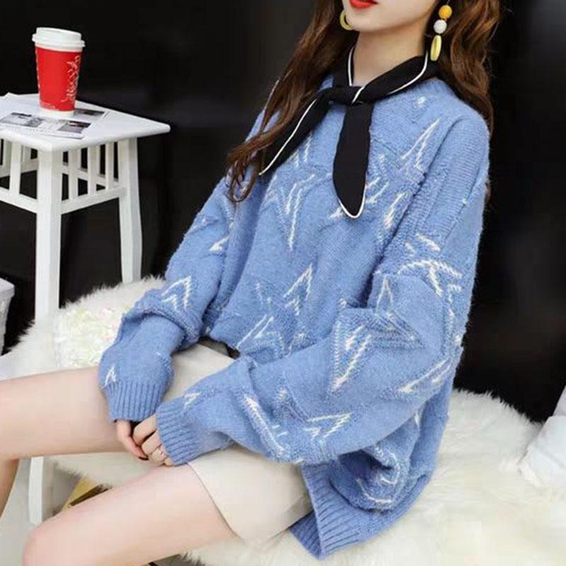 Autumn and Winter Casual Pullover Sweater Loose Casual Knitted Top Star Pattern Female Jacket