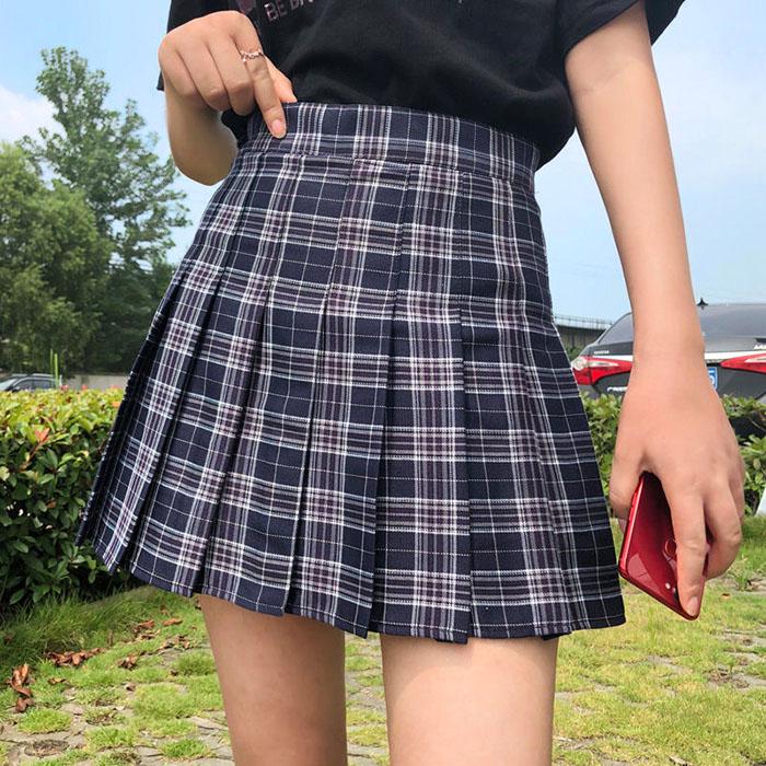 Plaid Skirt Women Thin Sexy Anti-light-out Pleated Skirt Students High Waist Cute A-line Skirt