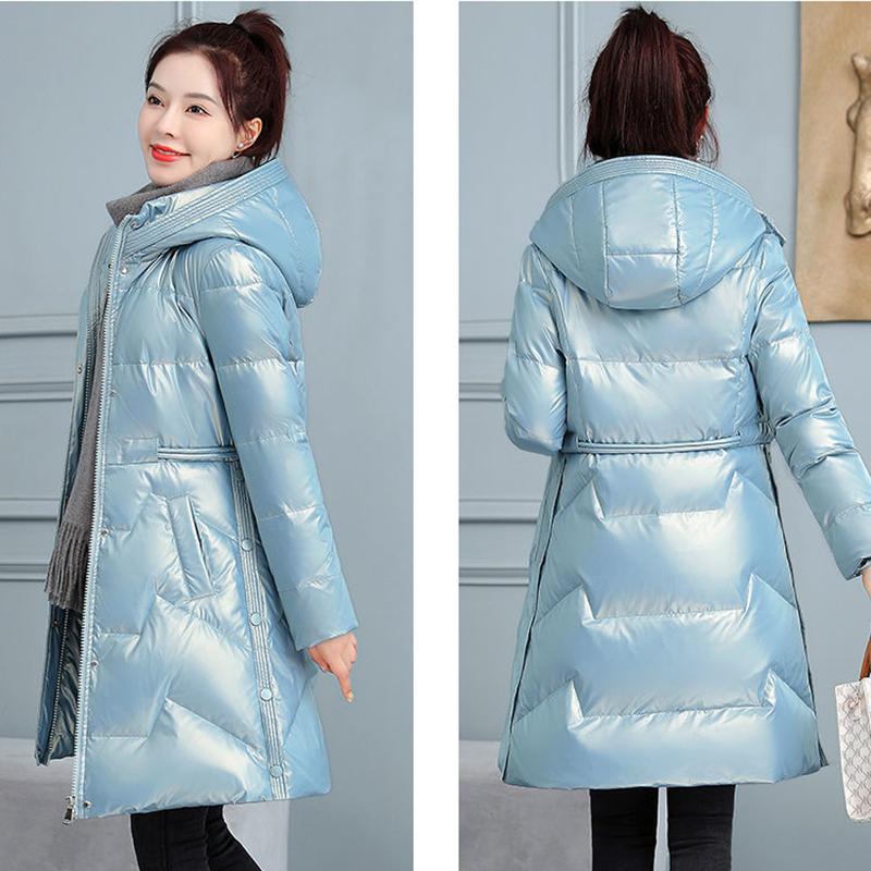 Women's Winter Korean Loose Quilted Coat Warm Stand-collar Down Jacket Women's Glossy Mid-length Down Jacket