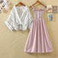 Women Plus Size 2piece Set Summer Deep V-neck Bat Blouse Strap Dress Two-Piece Set