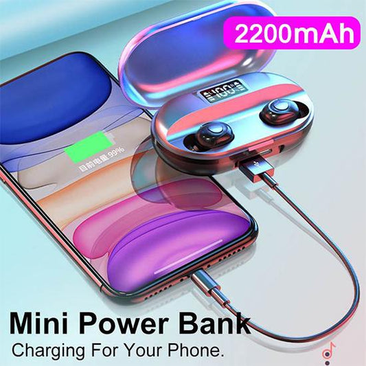 Bluetooth Earphones Mini LED Display Headphone Stero Sound 2200mah Power Bank Sport Wireless Headset