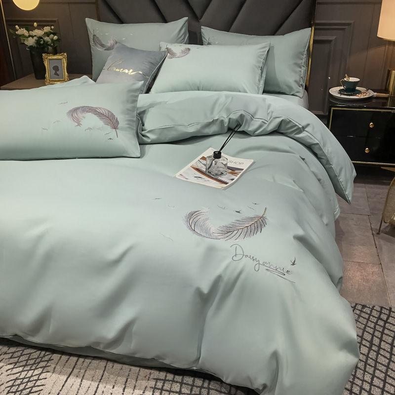 Summer Bedding Set 4PCS Washed Silk Naked Sleeping Silky Bed Sheet Duvet Cover Light Luxury European Style Bedding