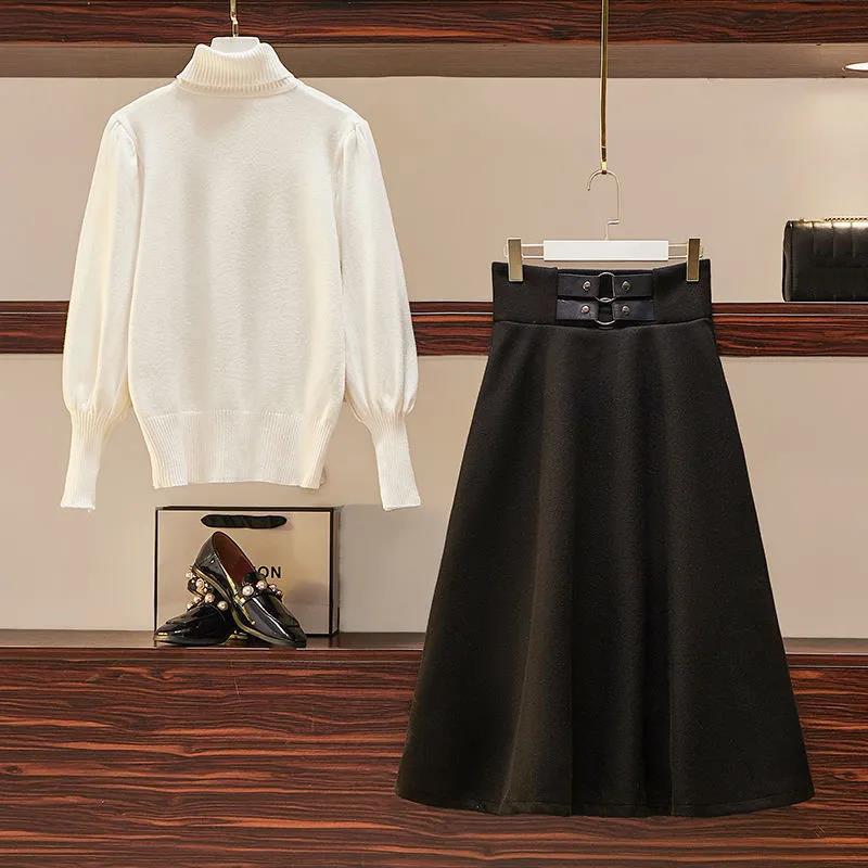 Set Autumn and Winter Turtleneck Sweater Knit Sweater College Style Dress Two-piece Suit Skirt Women
