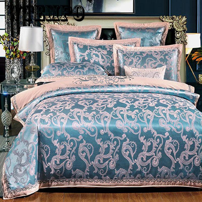 Luxury European Style Silk Jacquard Bedding Set Lace Duvet Cover Bed sheet/Linen Pillowcases