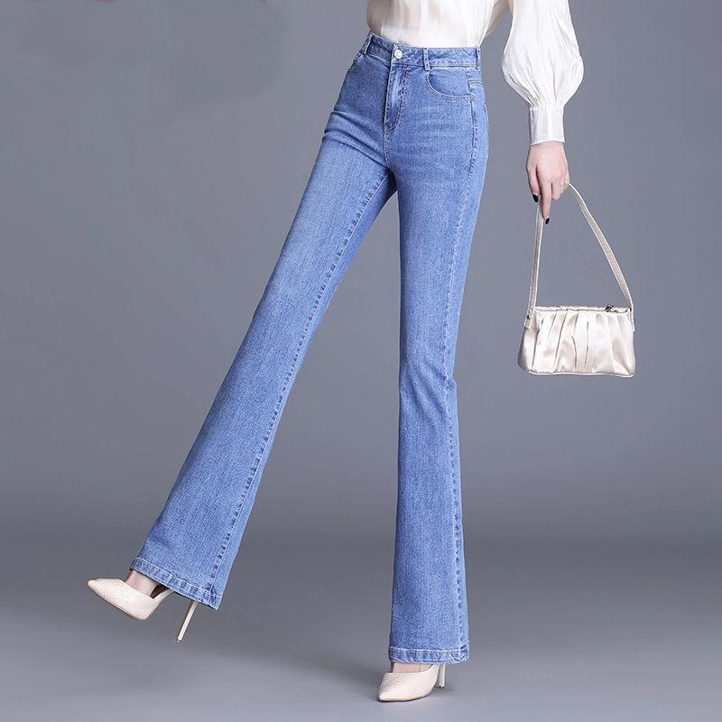 Jeans Women's High Waist Spring and Autumn Women's Trousers Elastic Waist Thin Pants Loose Straight Flared Pants