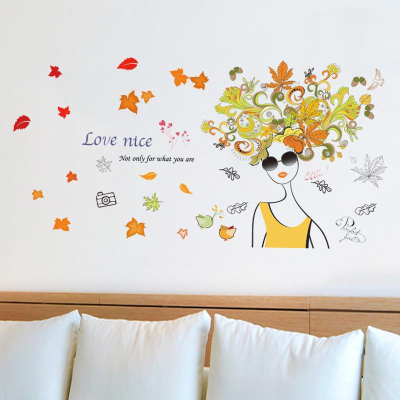 Flower Elf Wall Sticker Bedroom Living Room Decoration Fashion Sunglasses Woman Wall Sticker