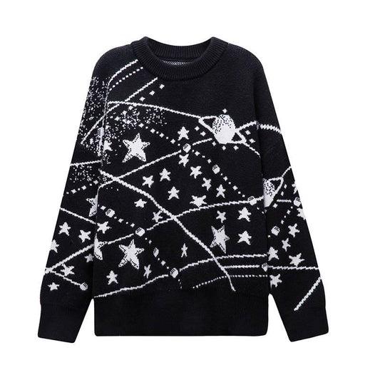 Couple Sweater Winter Cute Star Pattern O-neck Loose Knitwear Retro Unisex Pulover Sweater