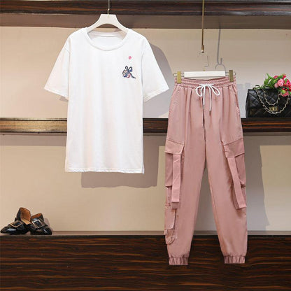 Suit Women Spring and Summer Loose Thin Casual Two-piece Sports and Leisure Suit Cool Girl Adjustable Waist Two-piece Suit