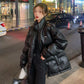 Winter Korean Style Jacket Super Shiny PU Leather Loose Thick Padded Coat Cotton Jacket Women