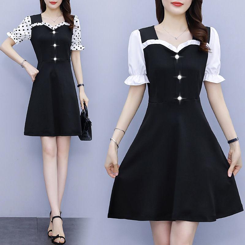 Women's High-elastic Short-sleeved Summer Fake Two-piece Waist Large Size Temperament Dress