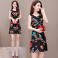 Brand Dress Round Neck Women Casual Flower Short Sleeve Skirt Sunmmer  Beach High Waist