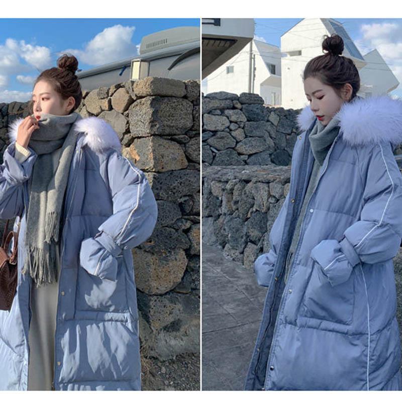 Winter Women's Cotton Jacket Over The Knee Long Large Fur Collar