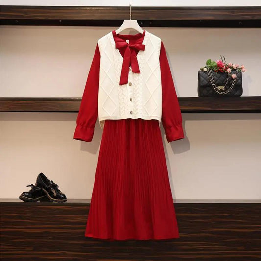 Suit Dress Women Autumn and Winter 2021 Slim Long-sleeved Pleated Mid-length Shirt Dress