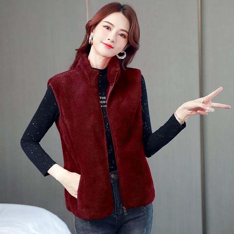Vest Women's Short Autumn and Winter Double-sided Velvet Zipper Sleeveless Thick Warm Large Size Vest