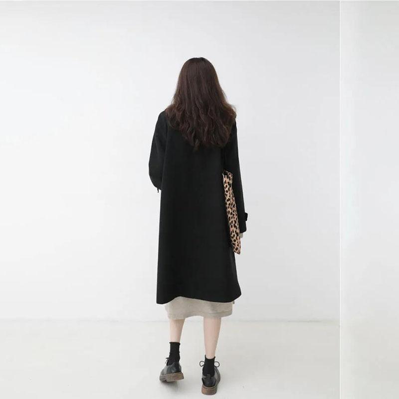 Autumn and Winter Woolen Coat Fashionable Horns Buttoned Woolen Coat Women's Thick Large Size Mid-length Over-the-knee Coat